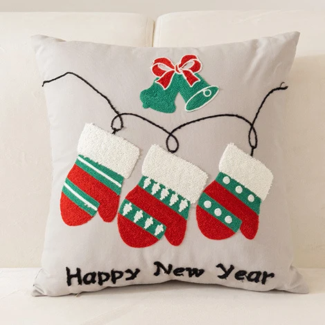 Contemporary Style Christmas Gnomes Design Embroidery Pillow Case 18x18 Inch Cozy Holiday Home Decor Cushion Cover For Sofa