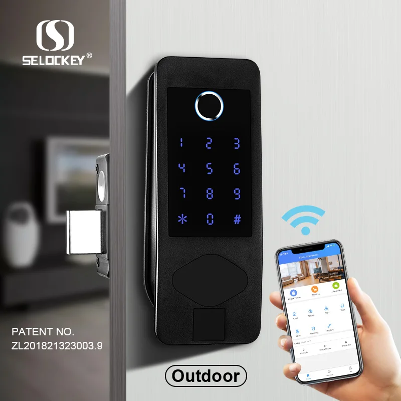 b3-15 TTLOCK APP WIFI fingerprint waterproof gate smart rim lock keypad, mechanical key, nfc door lock