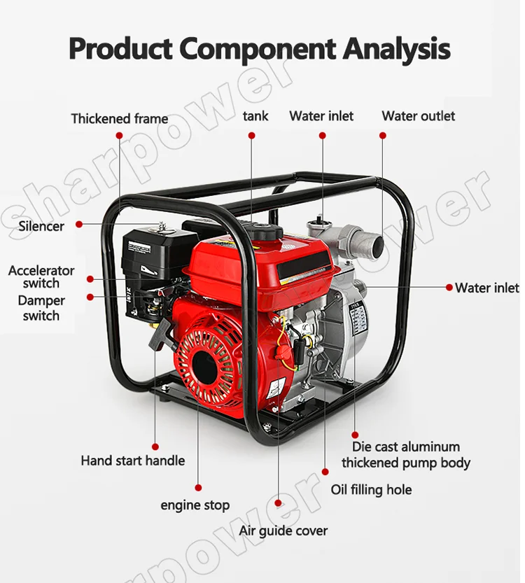 SHARPOWER 3 inch 6.5HP agricultural farm irrigation gasoline water pump