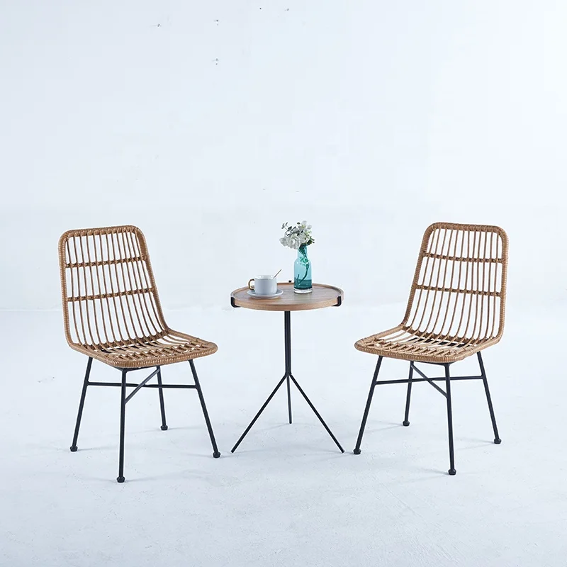 Modern Outdoor Natural High Back French Paris Bistro Rattan Tables And Chairs