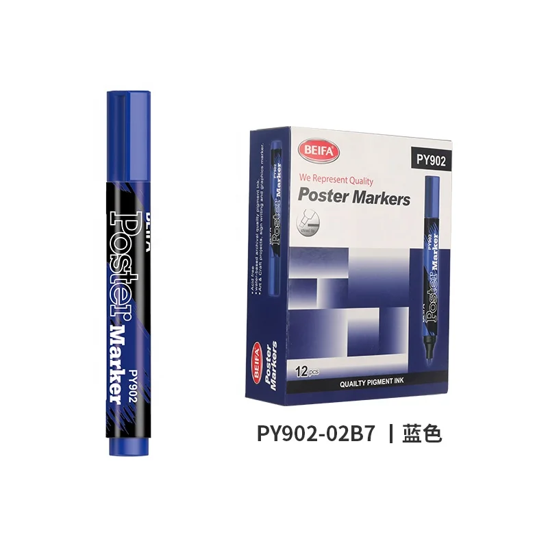 BEIFA PY902 Chisel Tip  Color Box Packaging 4colors Permanent Ink Black Blue Red Green Paper Customizable Permanent Marker