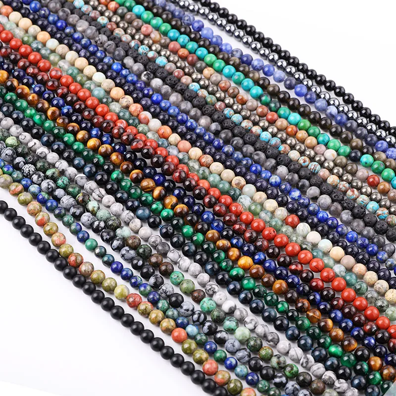 Hongyu Wholesale 4 6 8 10 12mm Natural Stone Beads Gemstone Jasper Tiger Eye Lava Loose Beads For Jewelry DIY Making