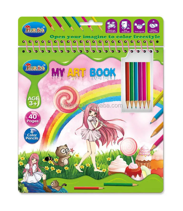 Custom Kids Magic Painting Set Drawing Coloring Book With 6 Color Pencils