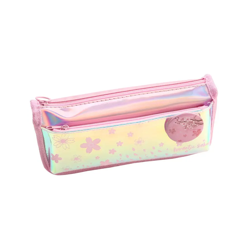 TOPSTHINK Cute flower fabric smooth zipper school pencil bag cool double layer school pencil case for kids
