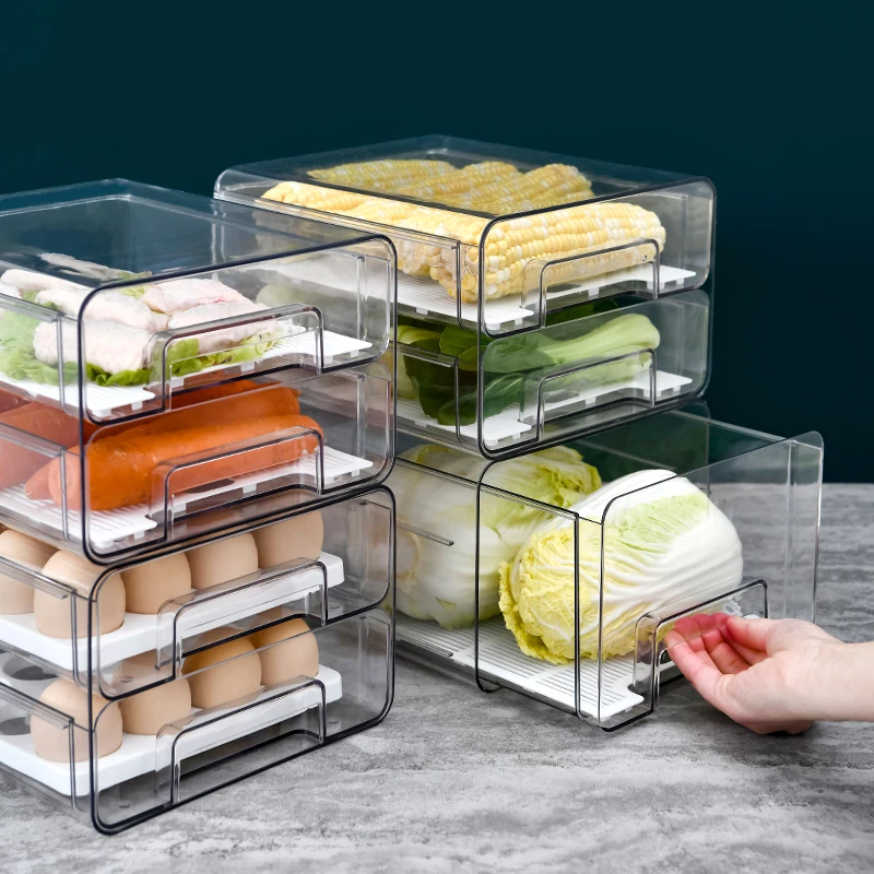 Drawer Type Double Layer Storage Box Tray With Lid Drawer Kitchen Household  Tray Storage Box Dispenser Refrigerator