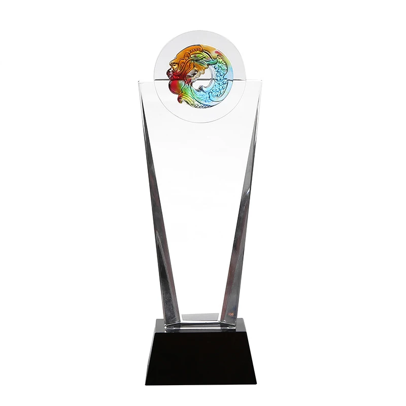 Transparent Crystal Award Trophy Glass with Liuli Medals Premium Crystal Crafts Product