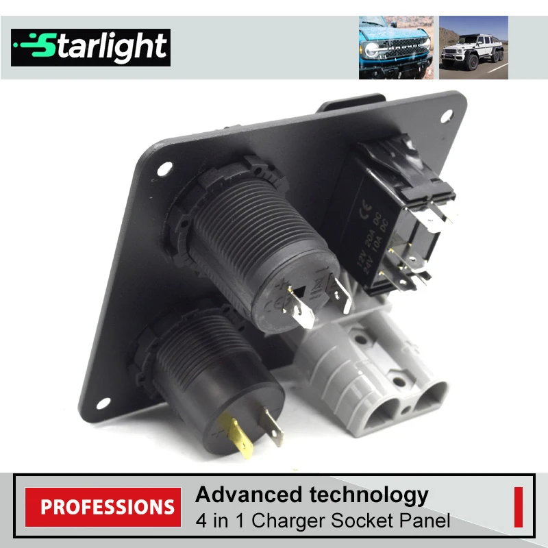 4 in 1 ON/Off Toggle Switch Charger Socket Panel QC 3.0 Dual USB Power Outlet LED Voltmeter Cigarette Lighter Plug for Car RV