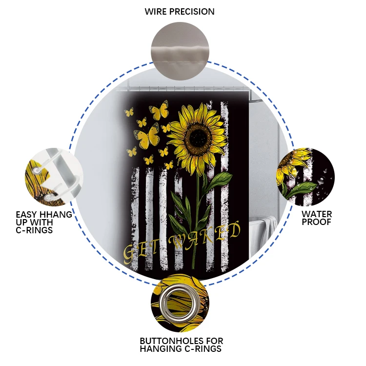 Современная декоративная душевая занавеска в виде подсолнуха из 100% полиэстера оптом для ванной