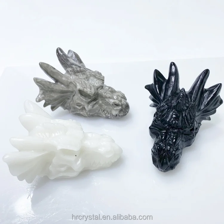 Folk Crystal Crafts Carved Natural Gemstone Crystal Dragon Head Animals Figurines for Sale