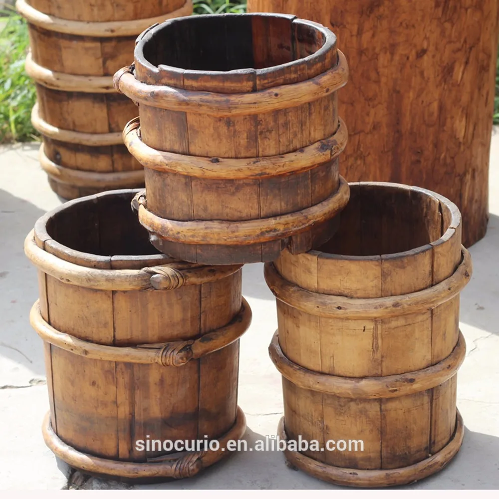 Chinese Antique Farm Handmade Decor Rustic Wooden Water Buckets