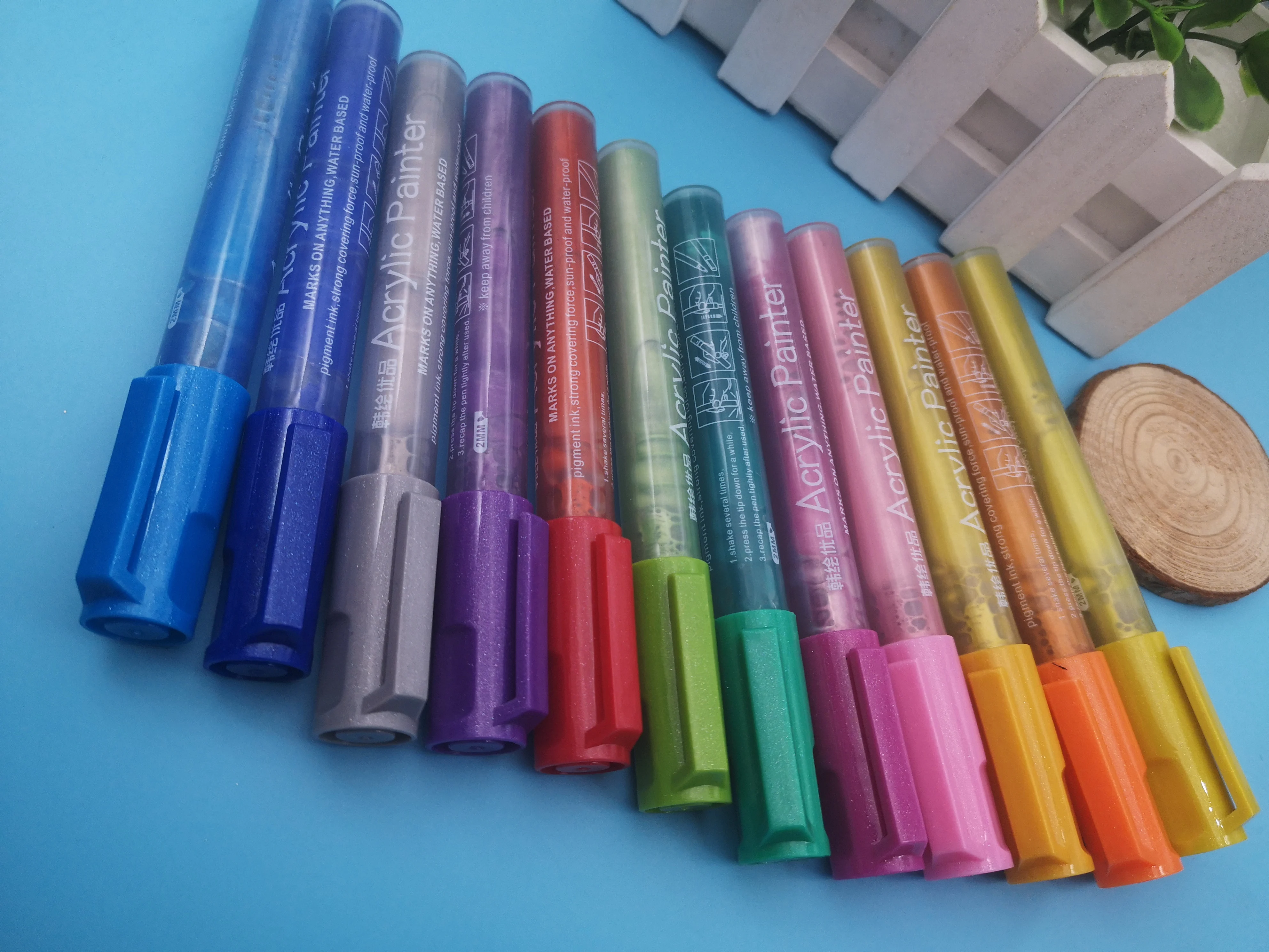
waterproof UV protected glitter paint marker pen valve action by manufactory bullet tips or reversible tips 