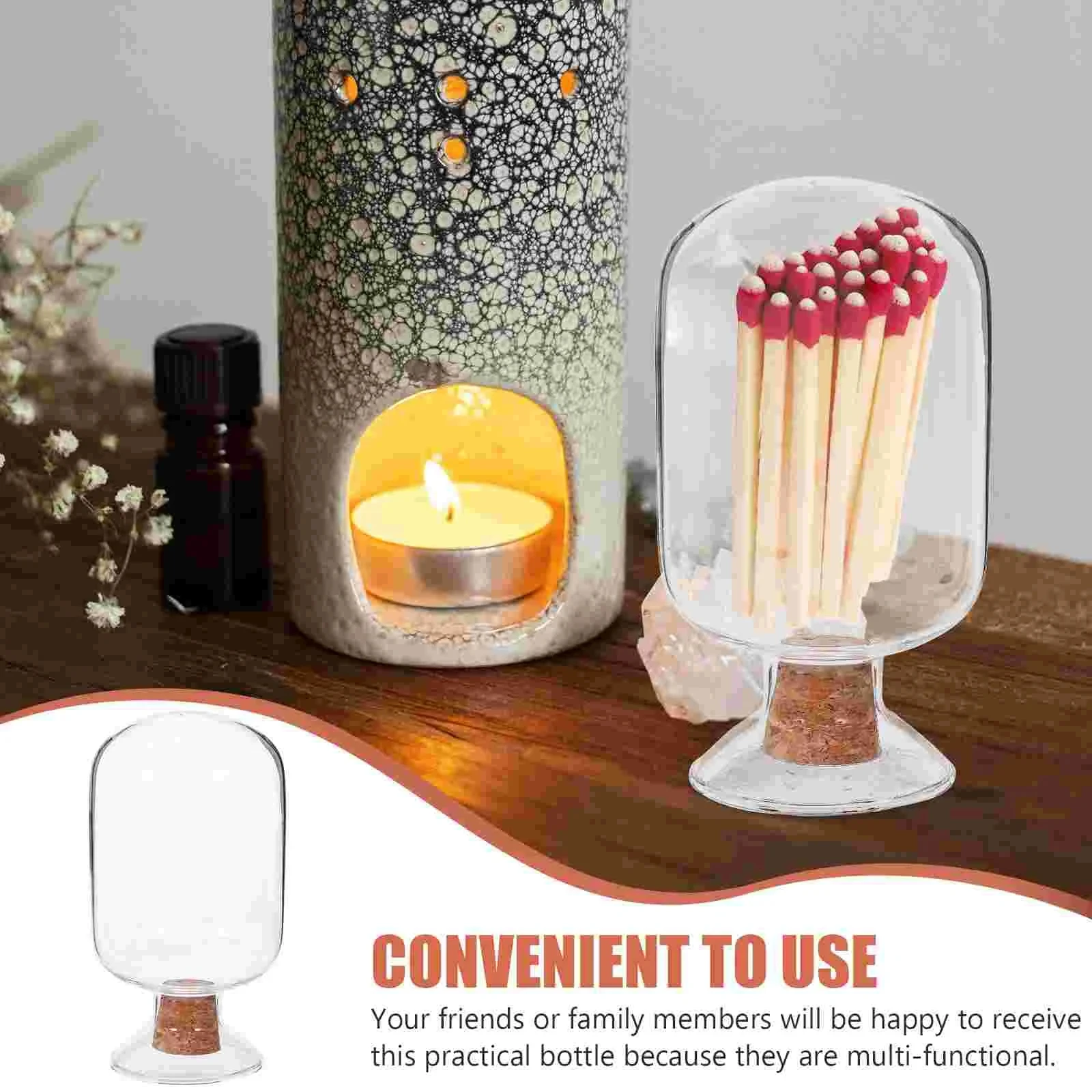8.5oz 250ML Clear Empty Glass Matches jar Factory Wholesale custom Match Cloche Glass bottle with cork stopper