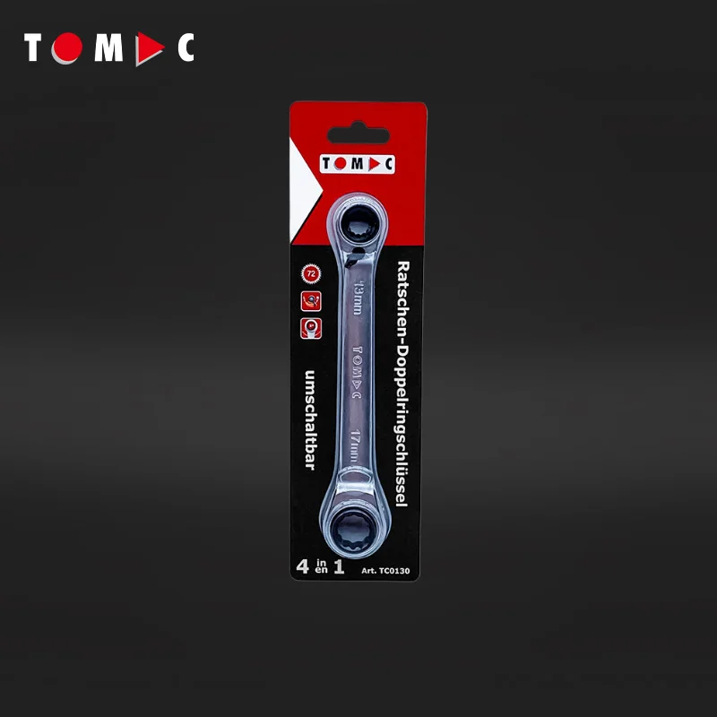 TOMAC 4-in-1 72T Double Box End (10-13-17-19 mm) Reversible Ratchet Wrench Set Socket Wrench Set