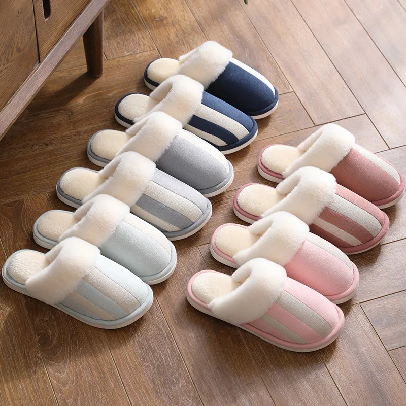 2024 Luxury Flannel Home Women Fur Slippers Winter Warm Plush Bedroom Non-slip Couples Shoes Indoor Ladies Furry Slipper