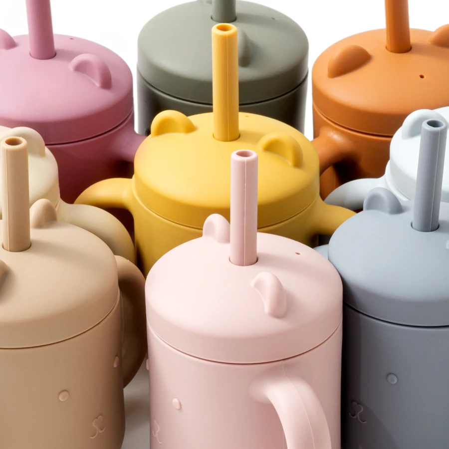 Customizable logo color cute cat cup silicone baby Bpa Free food grade silicone baby cup wholesale