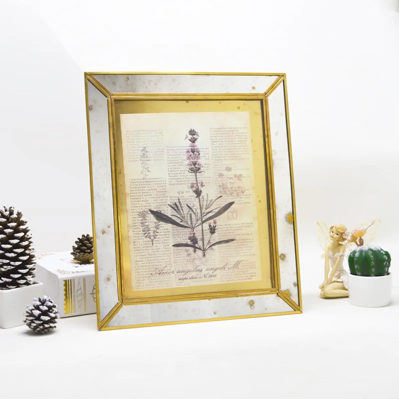 Glass picture frame, life picture frame decoration, Metal Glass Retro Picture Frame