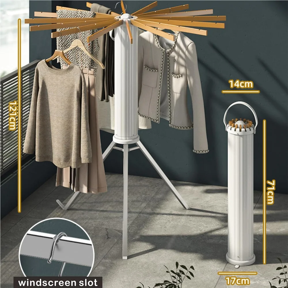2023 Retractable Folding Wooden Laundry Hanger Dryer Tripod Clothes Drying Rack For Home