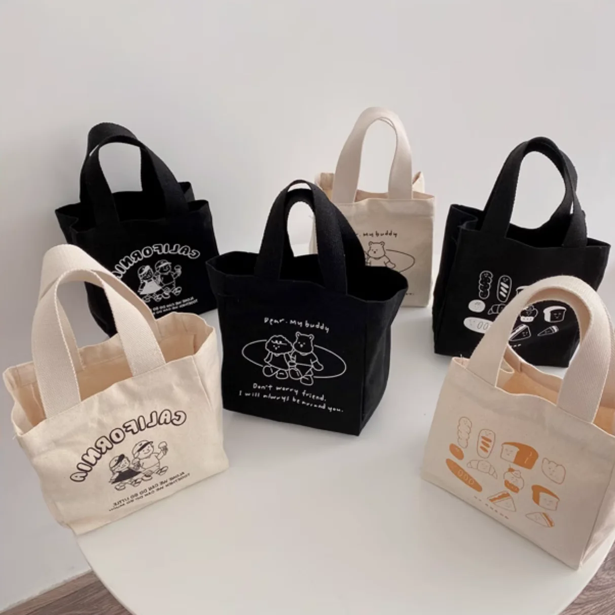 Custom cute mini cotton canvas tote bag for lunch