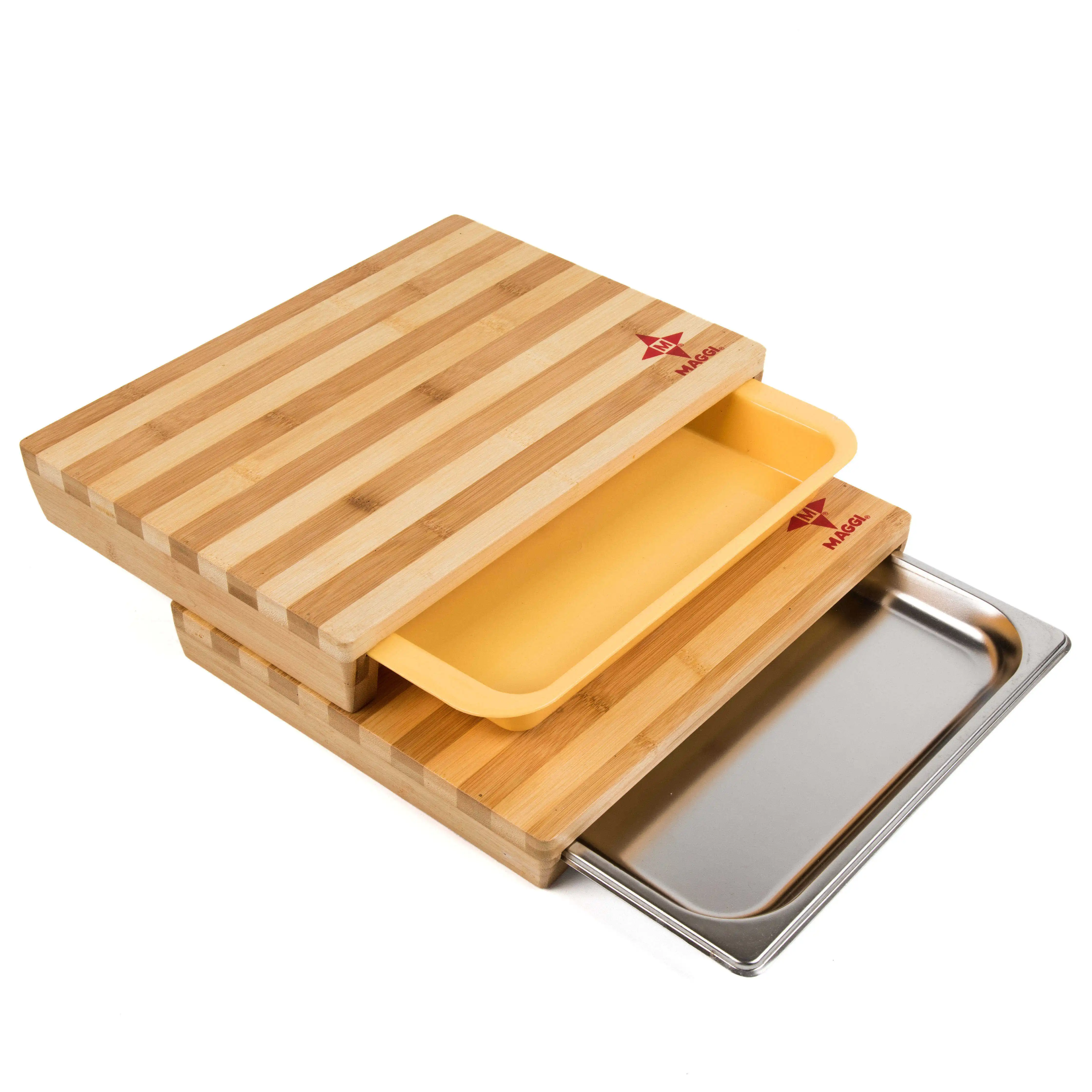 Custom Logo Bamboo Cutting Chop Board Drawer For The Kitchen With Stainless Tray Storage