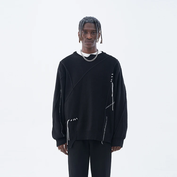 Original brand mens outwear black round neck simple cotton winter pullover loose unisex oversize customized sweater