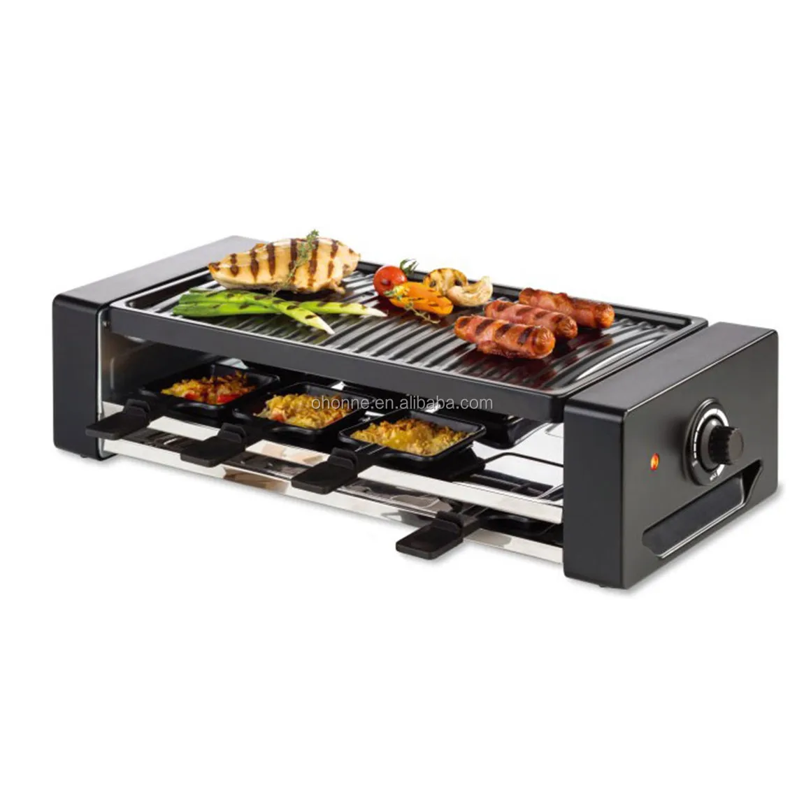 
Electric Rectangle 8 Persons Raclette BBQ Grill Cooker- Melt Cheese and Grill Meat and Vegetables at Once 
