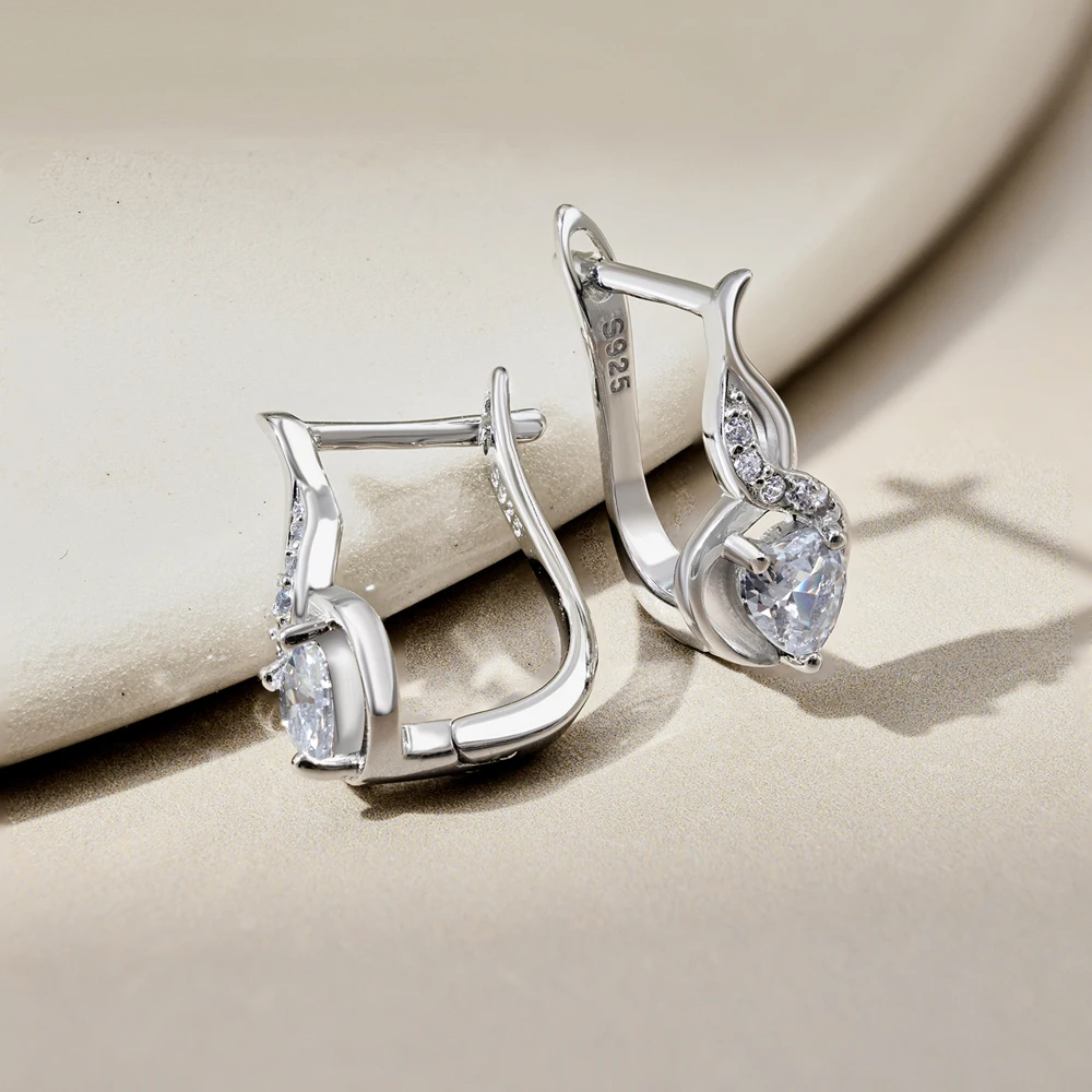 Dylam Exclusive Design 925 Sterling Silver Rhodium Plated Twisted Jewelry Ruby Heart Shape 5A Cubic Zirconia Hoop Earrings