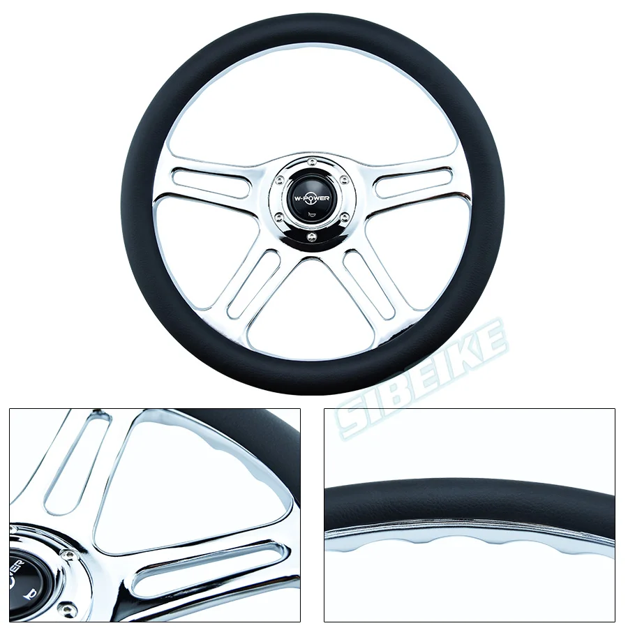 Universal Racing 4-Spoke JDM Black Leather Race Sport Steering Wheel Support Customize