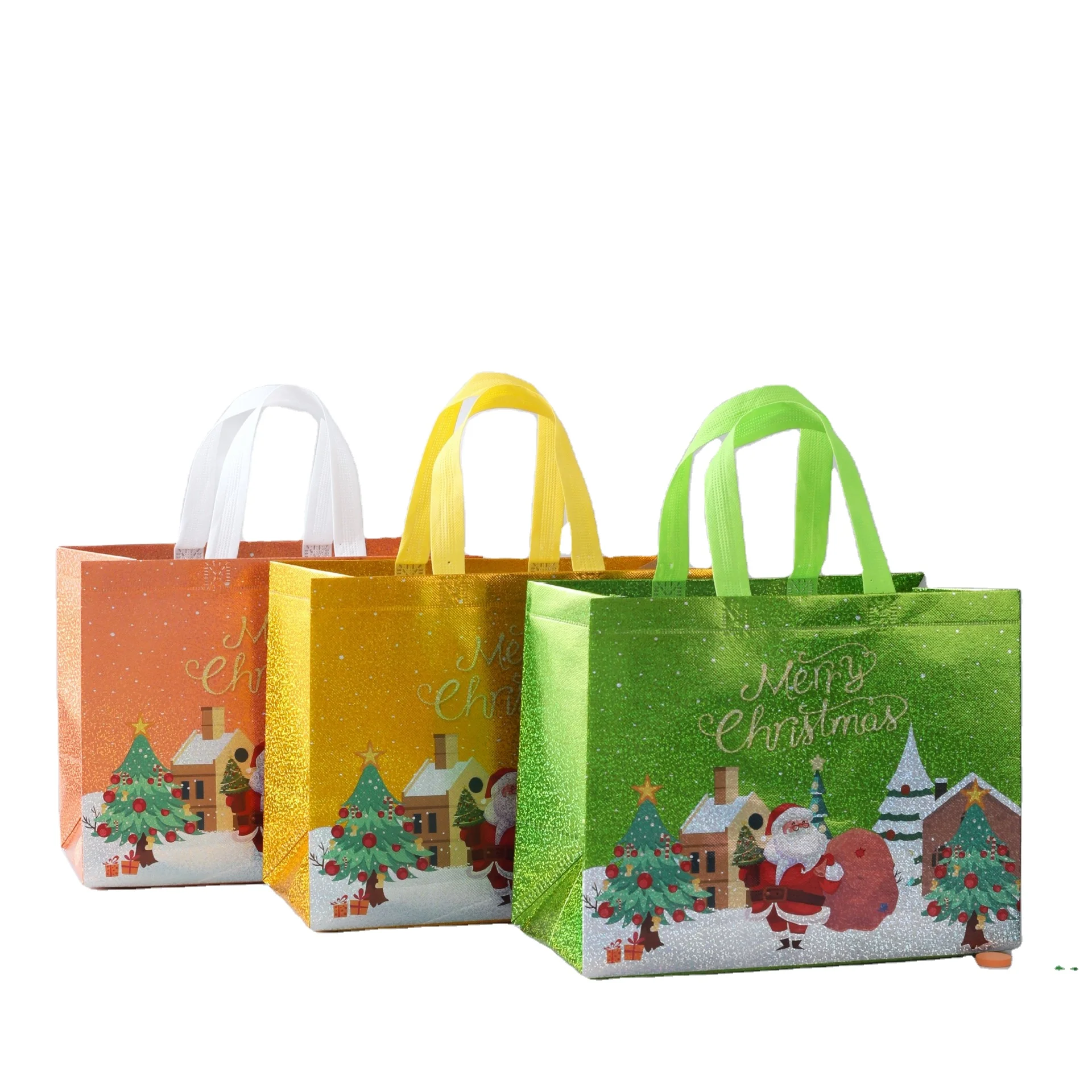 100gsm Eco-Friendly Reusable Recyclable Supermarket tote, Grocery holographic PP Non woven Shopping Bags Christmas Gift bags /