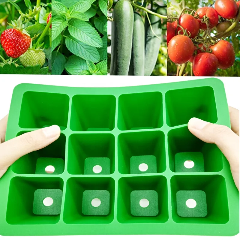 Reusable 12 Holes Seed Germinating Plant Nursery Seeding Starter Growing Trays Silicone Seedling Tray