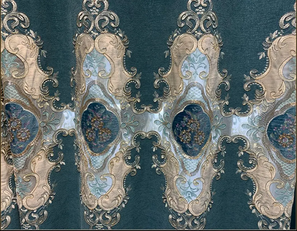 Fancy Thick European Style embroidered  blackout Curtain  Material Fabric for Window Curtain