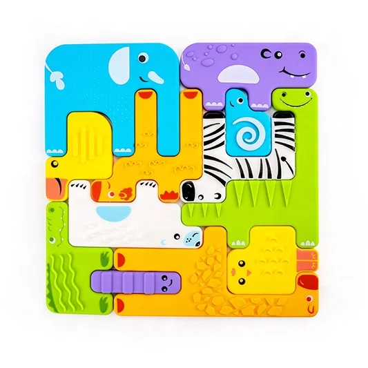 Silicone Educational Animal Shape Jigsaw Texture Perception Recognition Cartoon Hand Feeling Training Sensory Baby Puzzle Toys