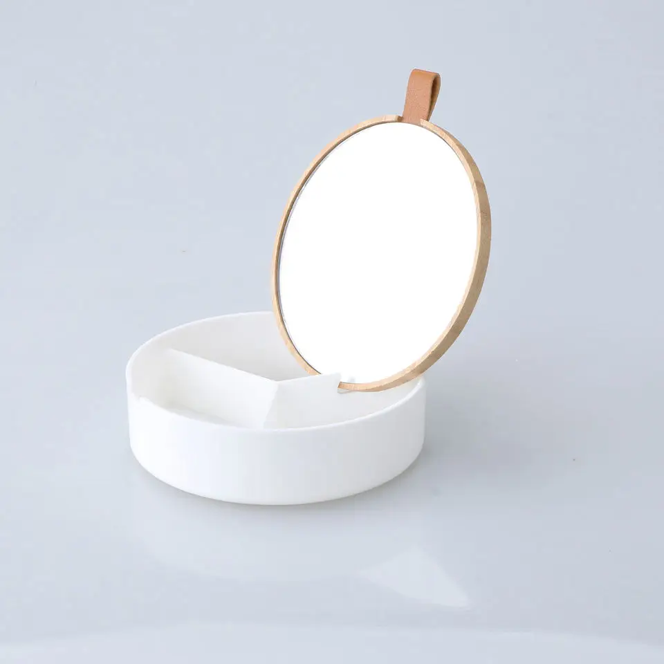 Bamboo Lid Plastic cosmetic organizer box and Jewelry Storage Case Display with Mirror makeup organizer cosmetics