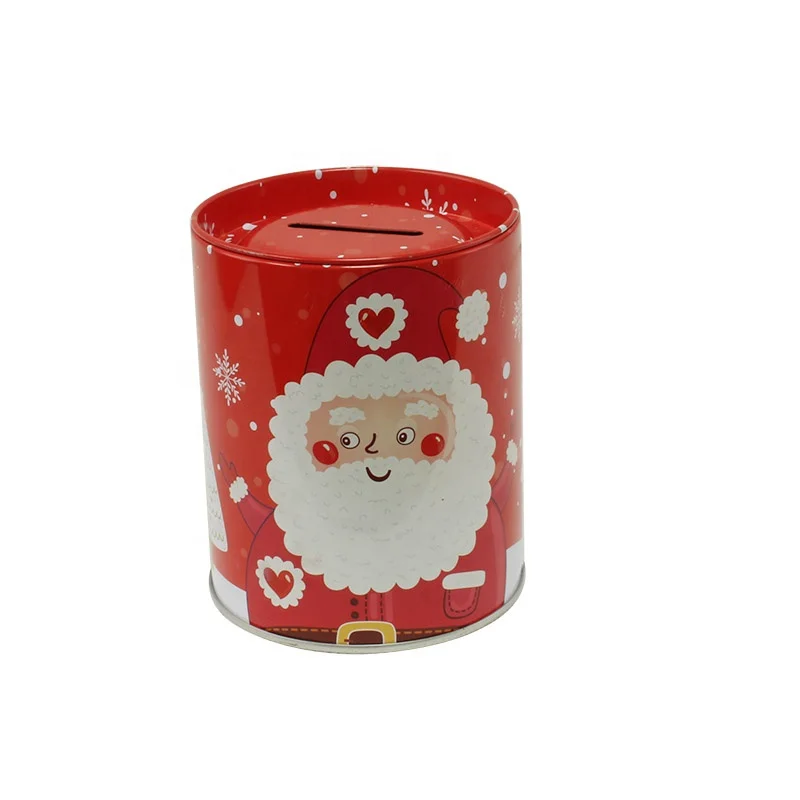 Christmas Round Shape Tin Coil Bank Santa Claus Round Shape Piggy Bank
