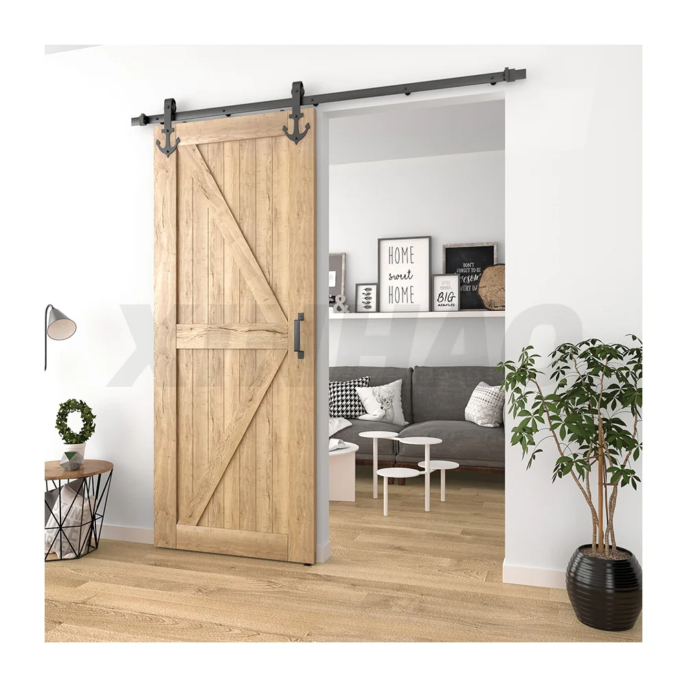 carbon steel Sturdy Black Sliding Barn Door Hardware Kit sliding barn door guide rail for wood door