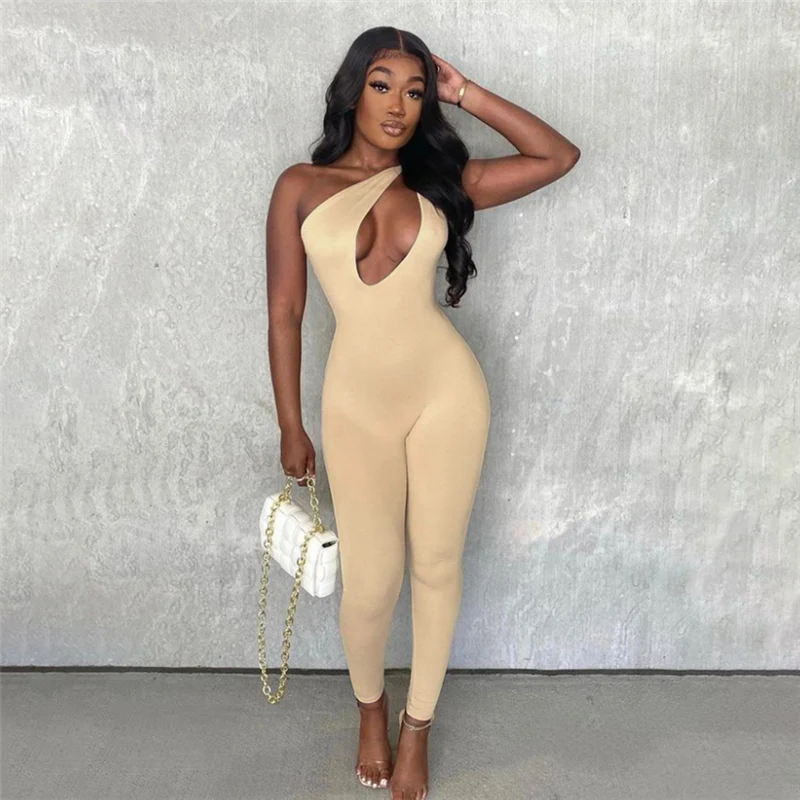 Skinny Bodysuits 2021 Asymmetrical Solid Women Sexy One Piece Jumpsuits And Rompers