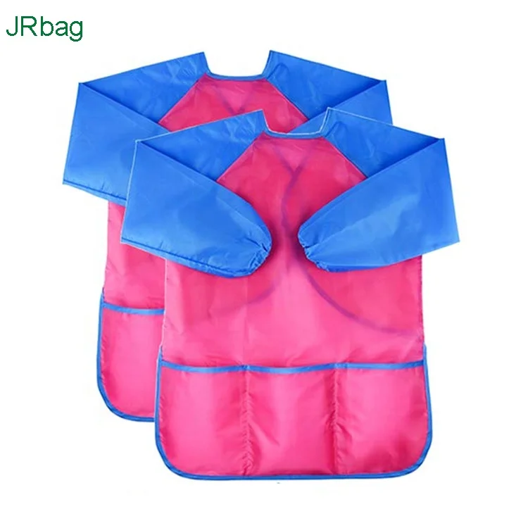Pink Waterproof Nylon PVC Baby Bib Children Long Sleeve Apron or Children Painting Art Apron with Sleeves