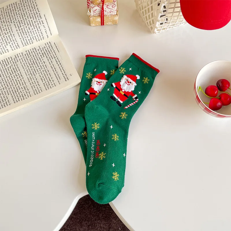 2024 New Lovely Christmas Socks With Santa Claus Cotton Crew Socks For Women