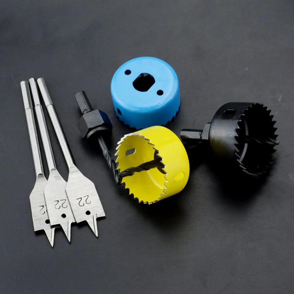 22 mm 3Pcs Installation Entry Lock Tool Kit Hole Saw with Wood Drill Bit & Mandrel Wood Carbon steel Hole Saw with Arbor