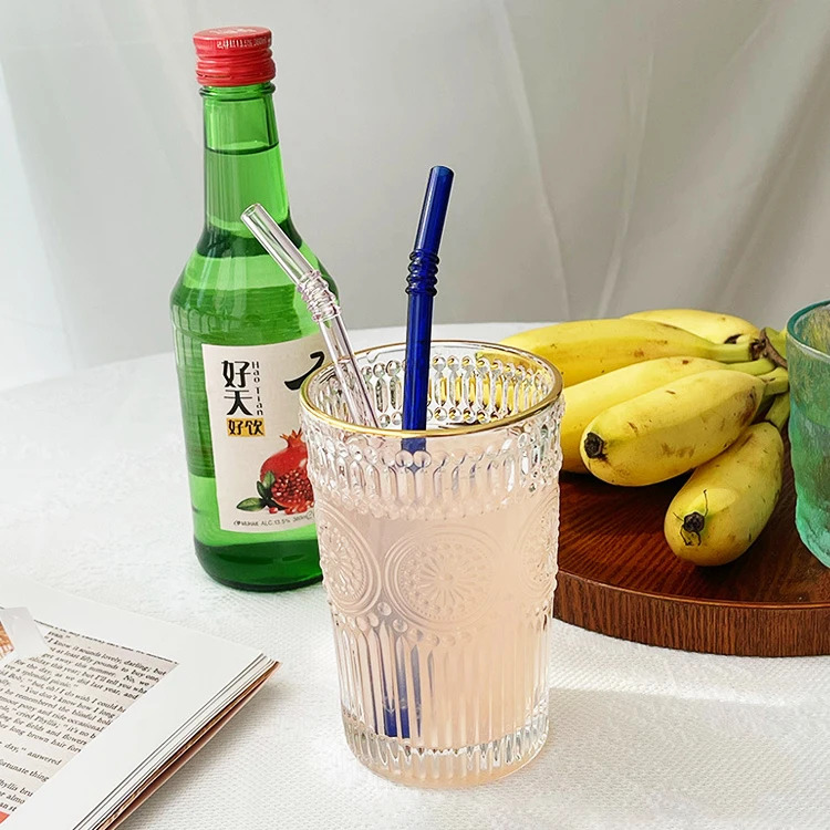 Factory direct sale colored borosilicate glass straws curved straw