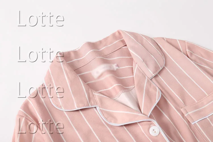 Women Nightshirt Sets Lotte Women Cotton Pajama Set Solid Color Stripes Pyjama Set Long Sleeve Sleepwear Women Top Long Pa