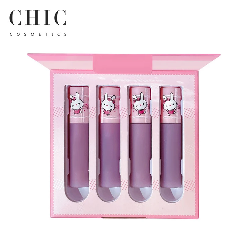 2024  Rabbit Cute Makeup Cosmetic Custom Logo Lip Oil Gloss Matte Glossy Shimmering Lip Beauty Stick Private Label Lip Gloss Set