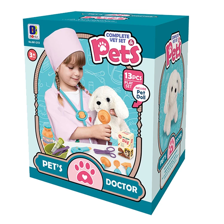 Children Vet Kits with Toy Dog Bag Pretend Play Veterinarian Pet Care Medical Doctor Toy Play Set for Kids Girls
