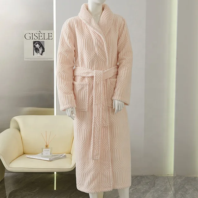 Jacquard Custom Recycled Flannel Coral Solid Fleece  Fabric Autumn Winter Robe Sleepwear