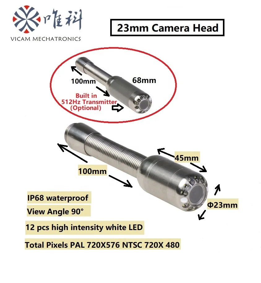 Vicam 20M 50M Sewer Drain Pipe Inspection Camera 8inch Screen 23mm Industrial Endoscope Camera Depth Counter Sewer Cameras