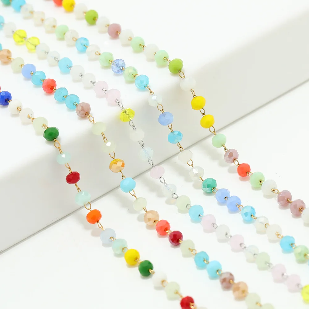 Fashion Jewelry Accessories Mixed Color Crystal Bead Chain Bulk Diy Women Necklace Bracelet Chain