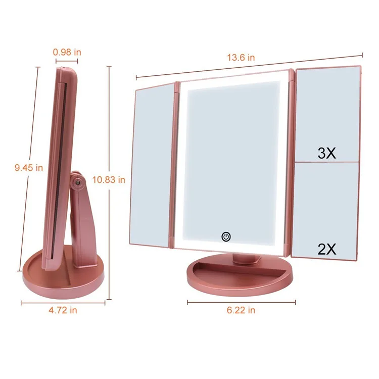Table Trifold Cosmetic 1X/2X/3X Magnifying led Lighted Vanity Makeup Mirror