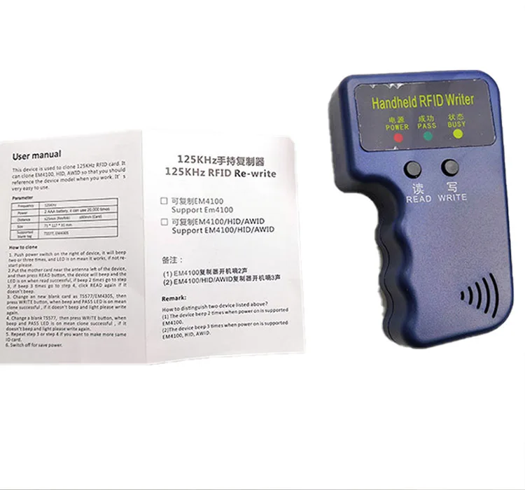 Key Fob RFID Card TK4100/T5577 Writer 125KHz Handheld RFID Copier Blue Reader Writer