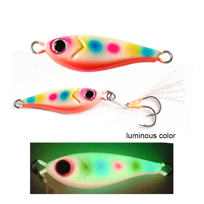 New arrival 7g 15g 30g 60g 80g laser lead Metal luminous Jig lures Sinking saltwater glow jigger bait with best price