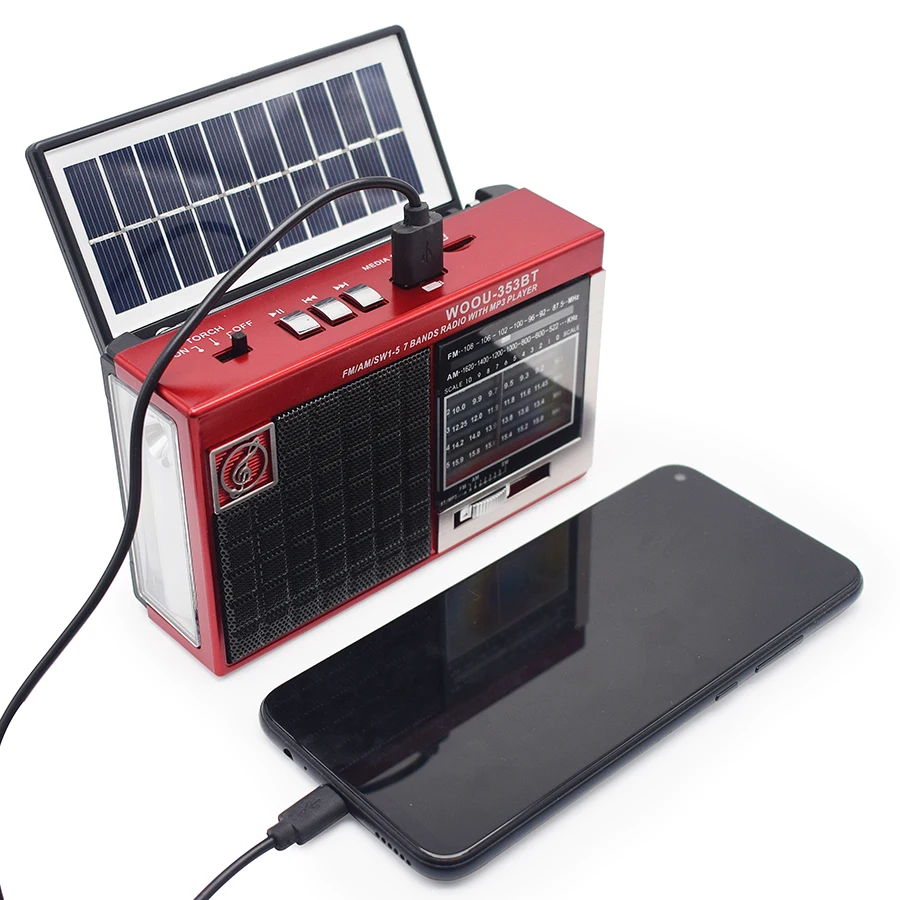 USB TF Portable Solar Power System Radio With Flashlight; Emergency AM/FM/SW 1-5 7 Band Solar Radio with LED Flashlight & Lamp