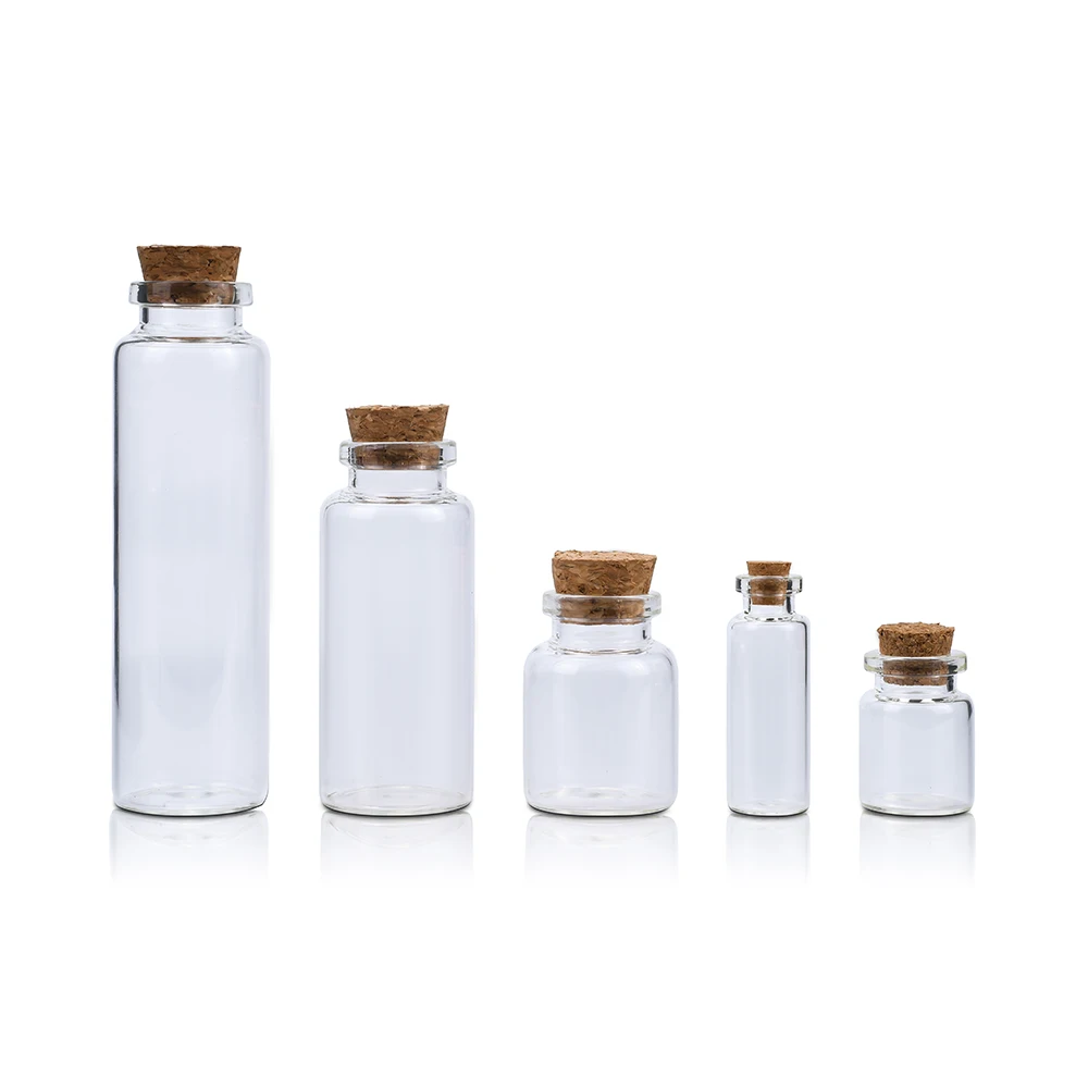 Empty 1.5ml 3ml 5ml 10ml 15ml 20ml 30ml 50ml Vials Clear Mini Sample Jars Glass Bottles with Cork